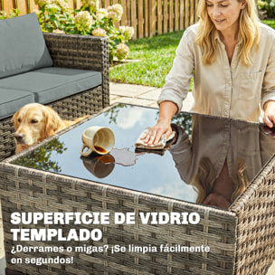 Conjunto de Jardín de Ratán de 5 Piezas, Conjunto Terraza Resistente, Muebles Jardín Exterior Incluye Cojines, 2 Sillones de Esquina, Sillón sin Brazos, Reposapiés y Mesa Centro, Gris Claro