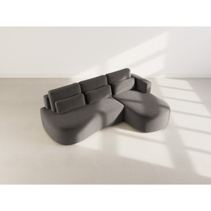 Mahina - canapé d'angle droit 4 places convertible avec coffre en velours côtelé - Gris foncé