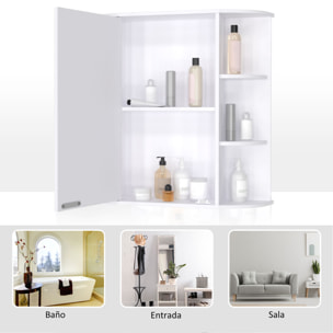 HOMCOM Armario de Baño con Espejo Mueble Colgante de Aseo con 1 Puerta 2 Estantes Interiores y 6 Estantes Laterales para Salón Cocina Dormitorio 66x17x63 cm Blanco