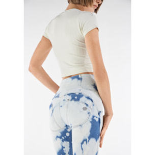 Jeans push up WR.UP® denim tie-dye blu e bianco a vita alta