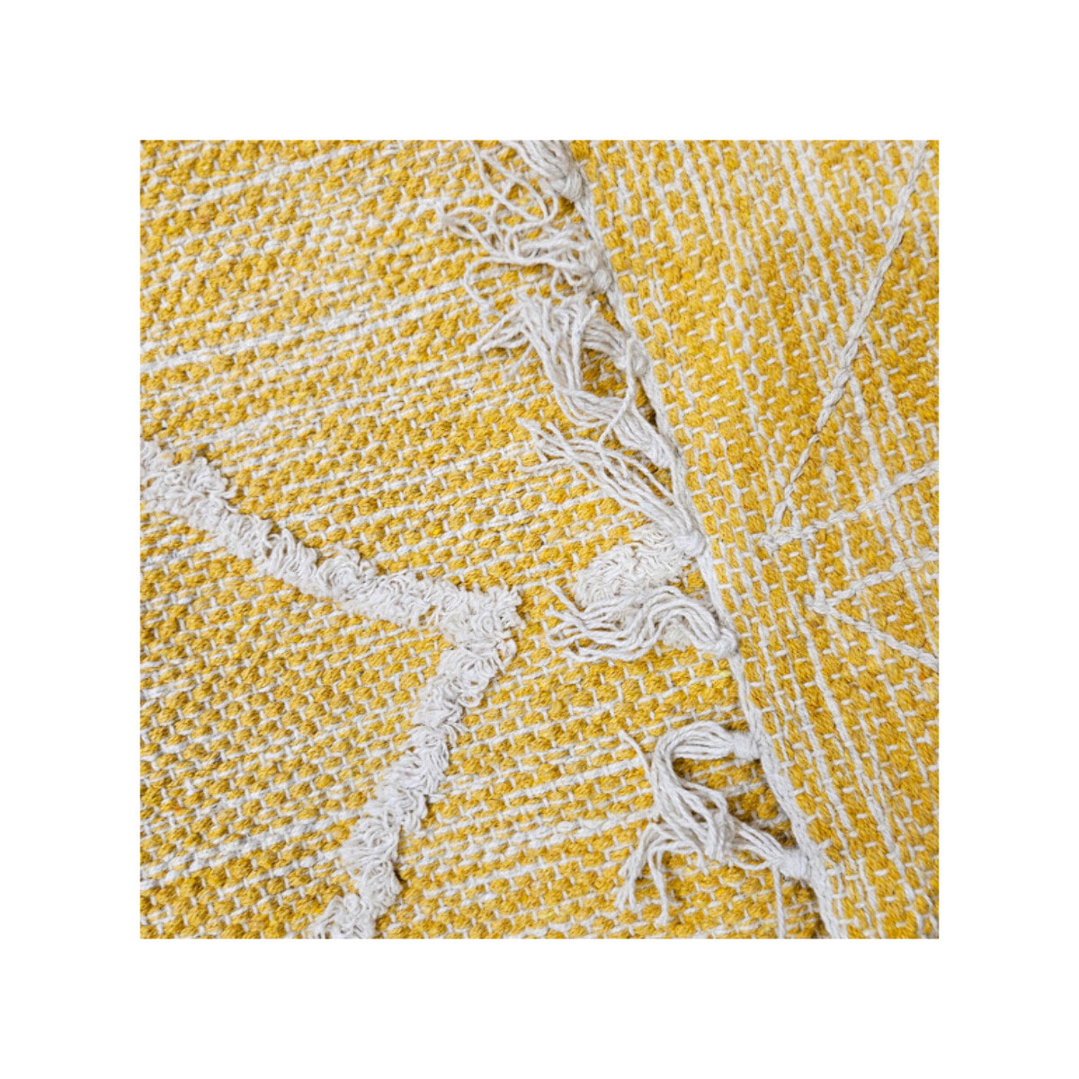 Tapis ethnique jaune en coton motifs et franges 120x180cm - MARA