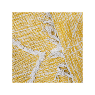 Tapis ethnique jaune en coton motifs et franges 120x180cm - MARA