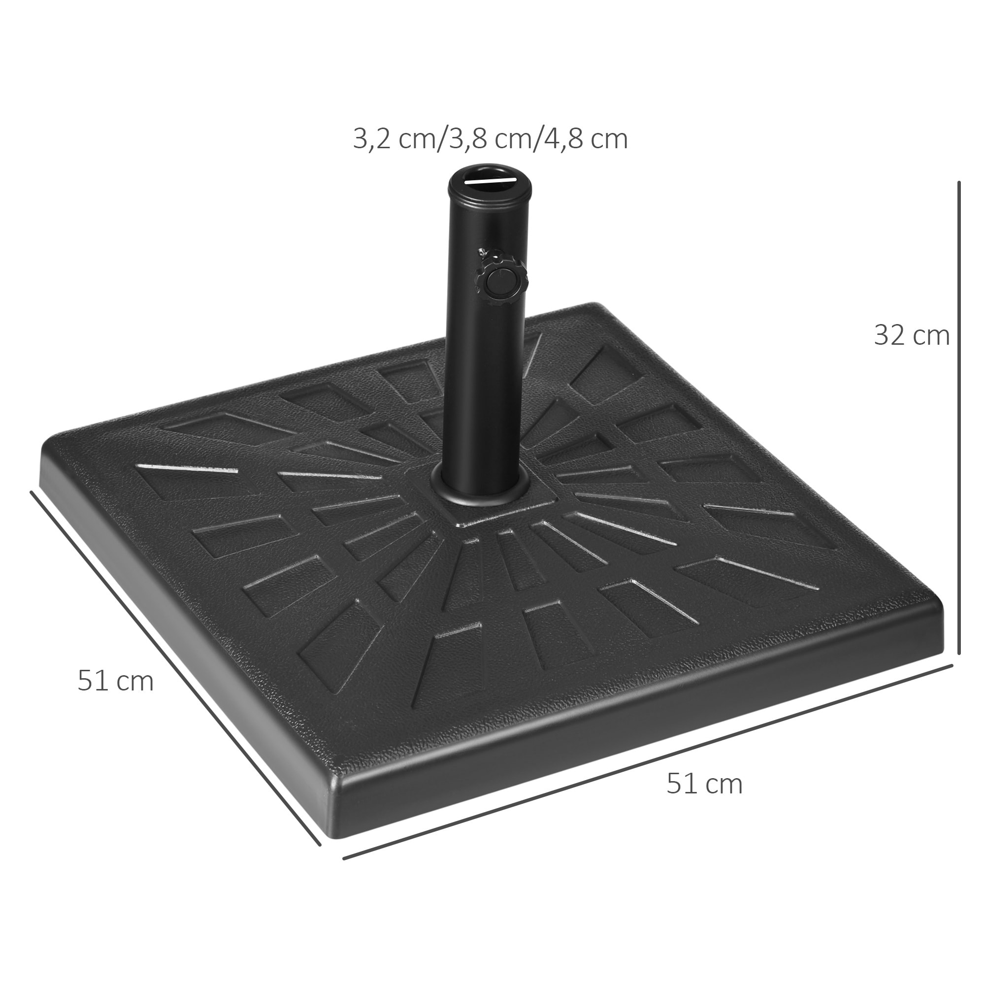 Base de Sombrilla de Resina 19 kg Soporte para Parasol Pie de Parasol para Mástil de Ø32/38/48 mm para Jardín Terraza Patio 51x51x32 cm Negro