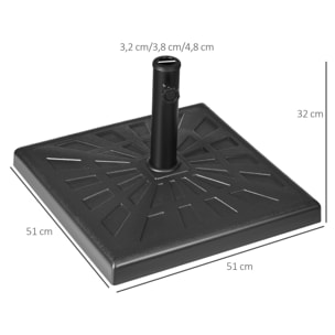 Base de Sombrilla de Resina 19 kg Soporte para Parasol Pie de Parasol para Mástil de Ø32/38/48 mm para Jardín Terraza Patio 51x51x32 cm Negro