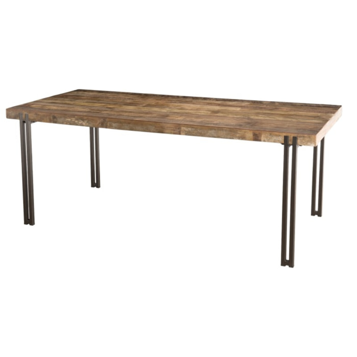 SIXTINE - Table à manger rectangulaire 200x90cm Teck recyclé Acacia Mahogany recyclé pieds métal noir