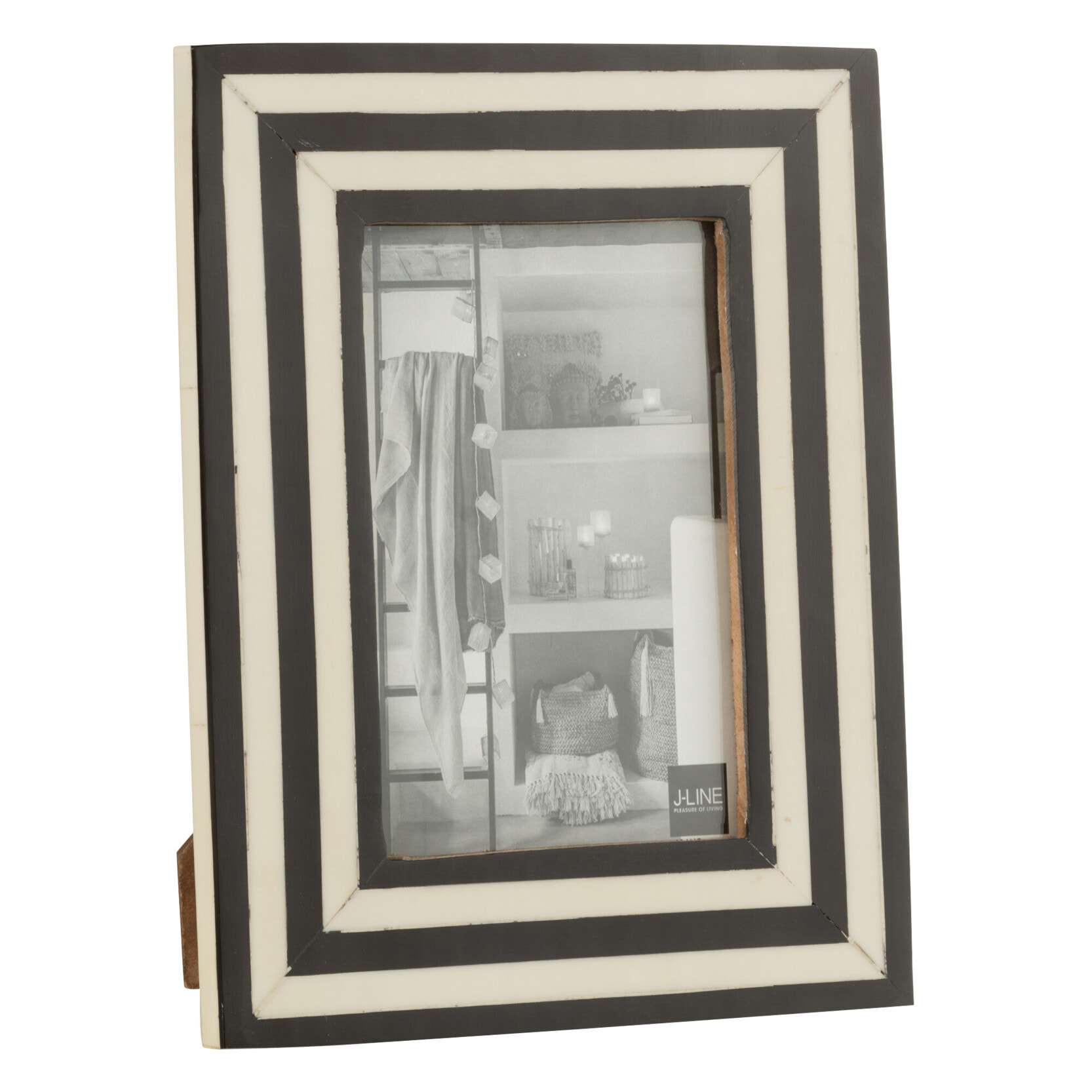 J-Line cadre photo Rectangle Lignes Plates - plastique - noir/blanc - small