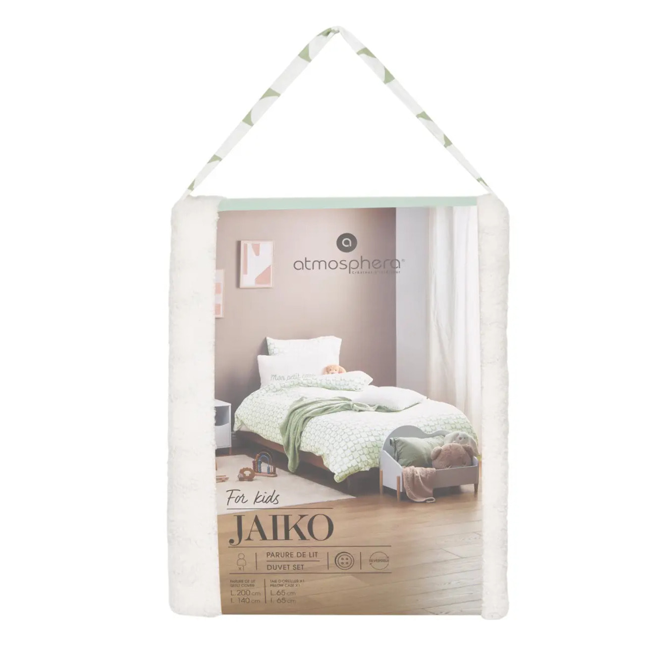 Parure de lit réversible Jaiko 140x200cm blanc/motif coeurs vert