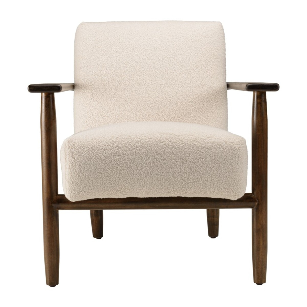 GASTON - Fauteuil tissu bouclette écru structure et accoudoirs en bois