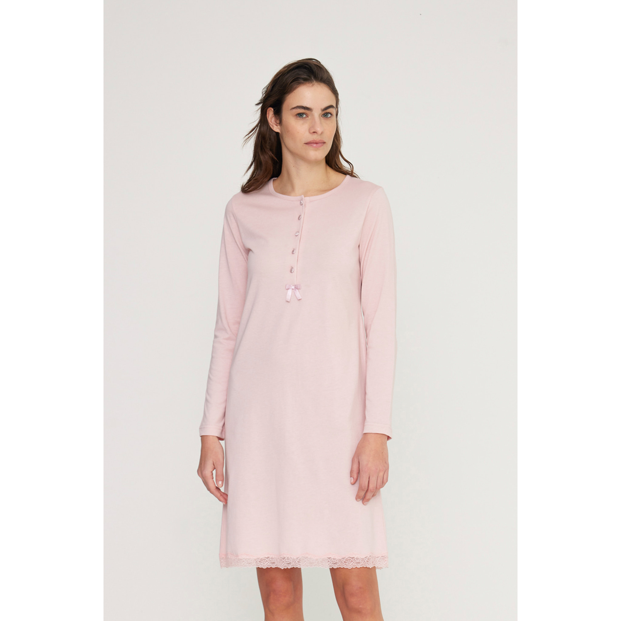 Camicia da notte donna lily in jersey invernale con collo cinque bottoni Noidinotte