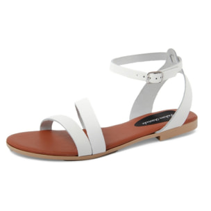 Sandali Flat Made in Italy in pelle colore Bianco, Altezza tacco 1,2 cm