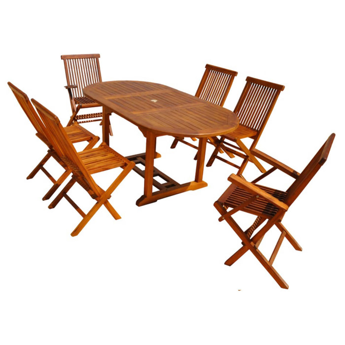 Salon de jardin Teck huilé 6 pers - Table ovale 4 chaises 2 fauteuils NARRA