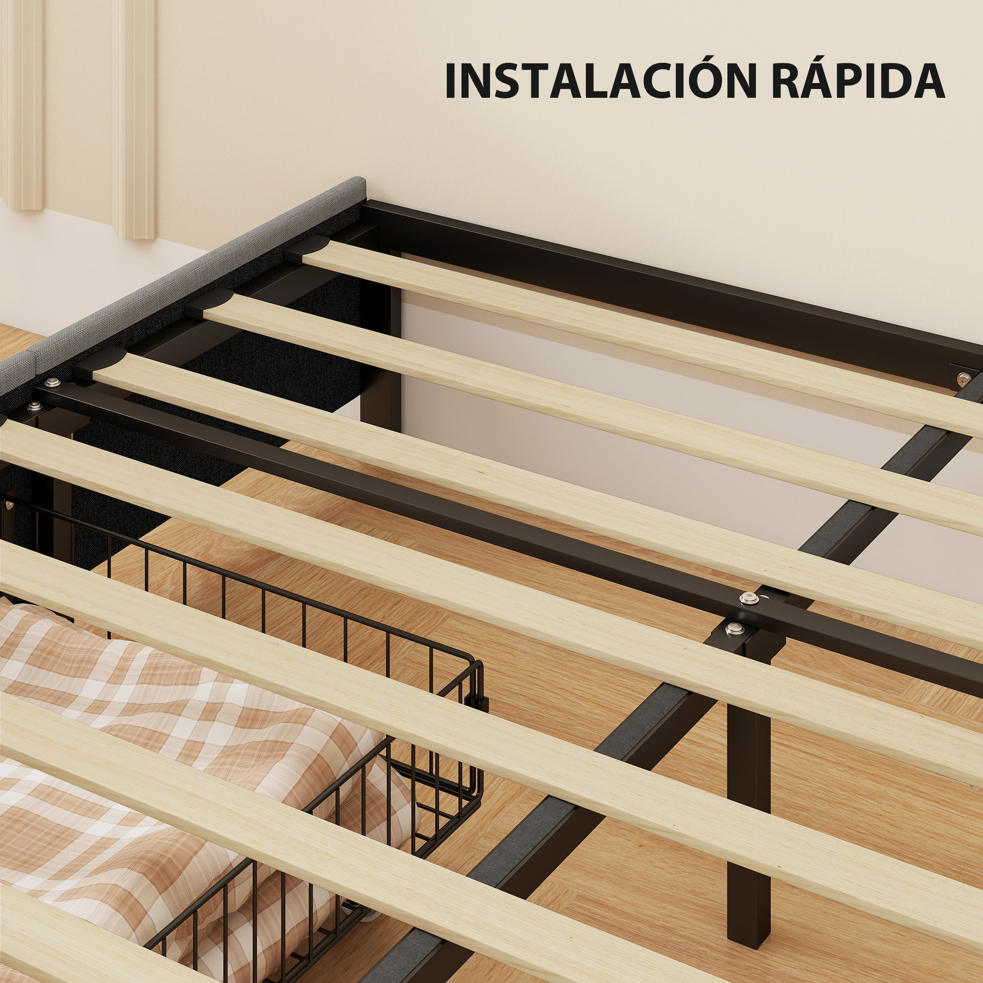 Cama Doble 140x190 cm Estructura de Cama Somier con 3 Cajones y Estructura de Metal Carga 363 kg Gris