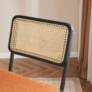 Lot de 2 chaises noires, cannage et tissu bouclé - PAULA