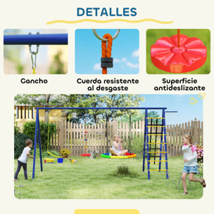 Columpios para Niños de +3 Años 6 en 1 Columpios Jardín Exterior con Columpio Nido Cuerda con Disco Red para Escalar Escalera y Aro de Baloncesto Multicolor