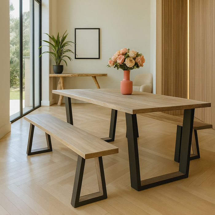 Lot de 2 bancs en bois d'acacia 180cm HERA