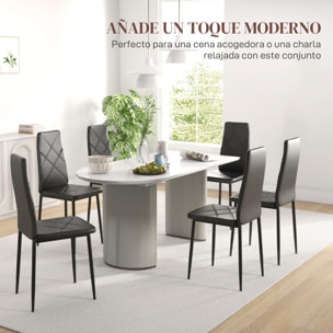 Pack de 6 Sillas de Comedor, Sillas de Cocina Modernas, Tapizadas de Cuero Sintético, Respaldo Alto, Asiento Acolchado, Patas de Acero, Negro