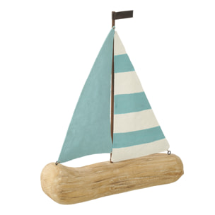 J-Line Voilier décoratif - bois - naturel/bleu clair - small