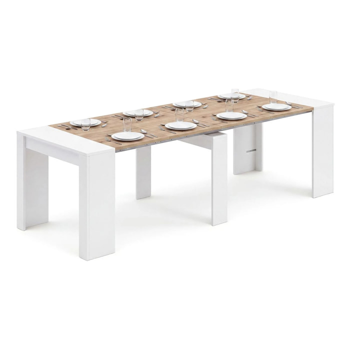 Mesa consola extensible en blanco artik y alpine oak 50-235x90 cm Denis Blanco Artik (Blanco Mate) - Alpine Oak