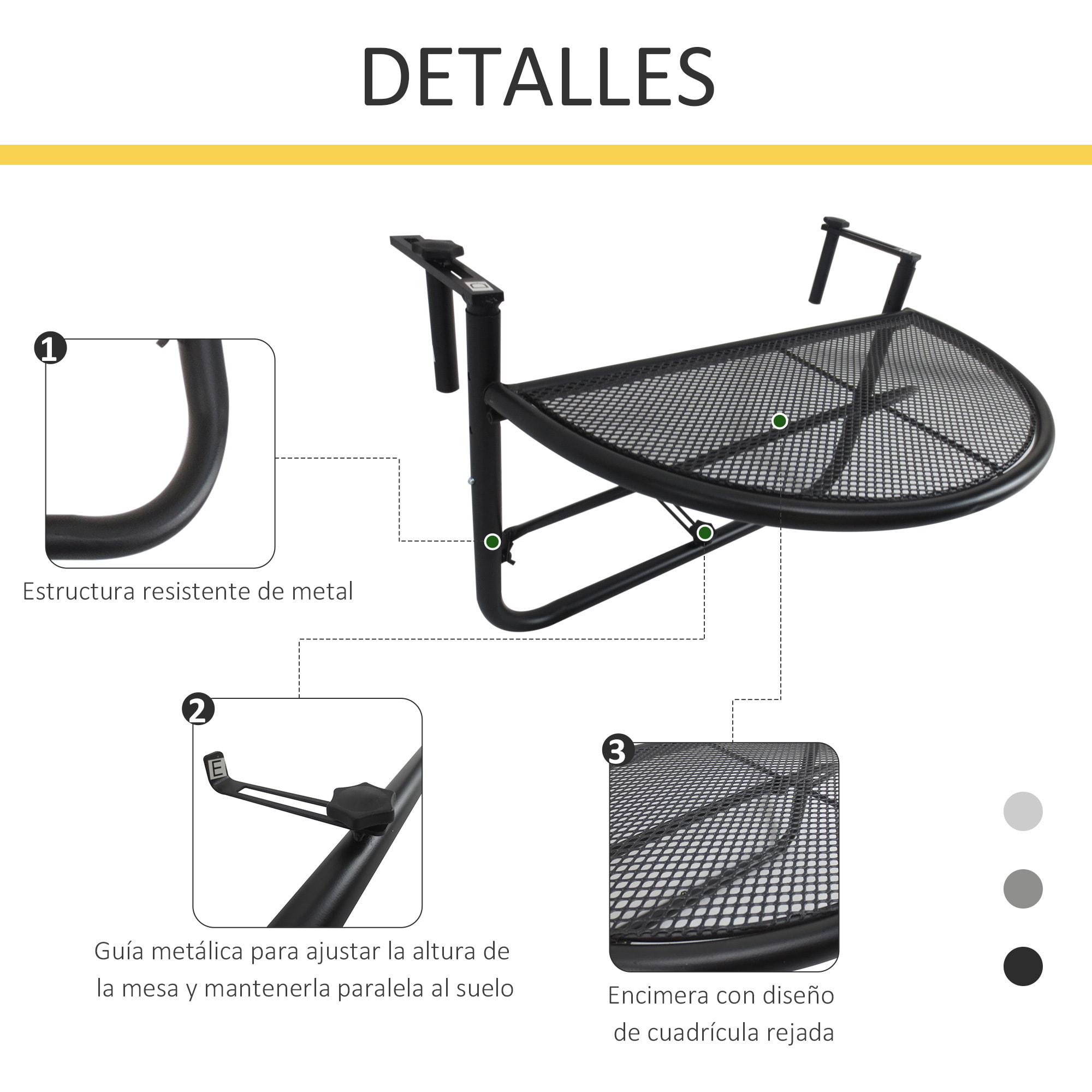 Mesa Colgante de Balcón Semicircular 60x47x50 cm Ajustable en Altura Simple y Conveniente para Barandilla de Balcón Terraza Patio