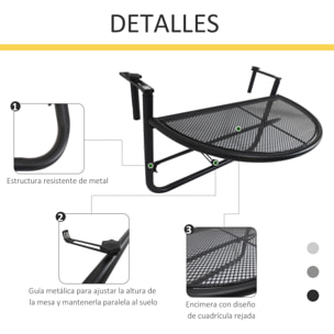 Mesa Colgante de Balcón Semicircular 60x47x50 cm Ajustable en Altura Simple y Conveniente para Barandilla de Balcón Terraza Patio