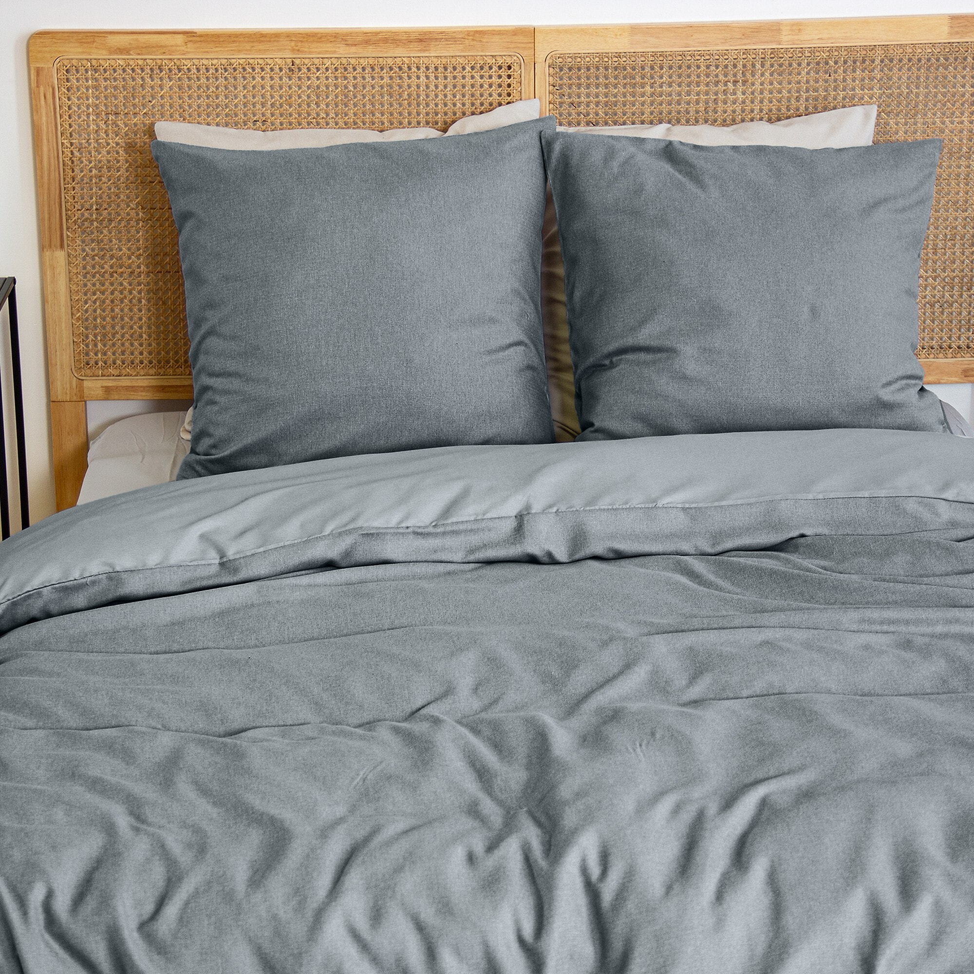 Parure housse de couette 3PCS en MICROFIBRE EFFET FLANELLE - ARDOISE