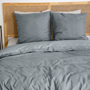 Parure housse de couette 3PCS en MICROFIBRE EFFET FLANELLE - ARDOISE