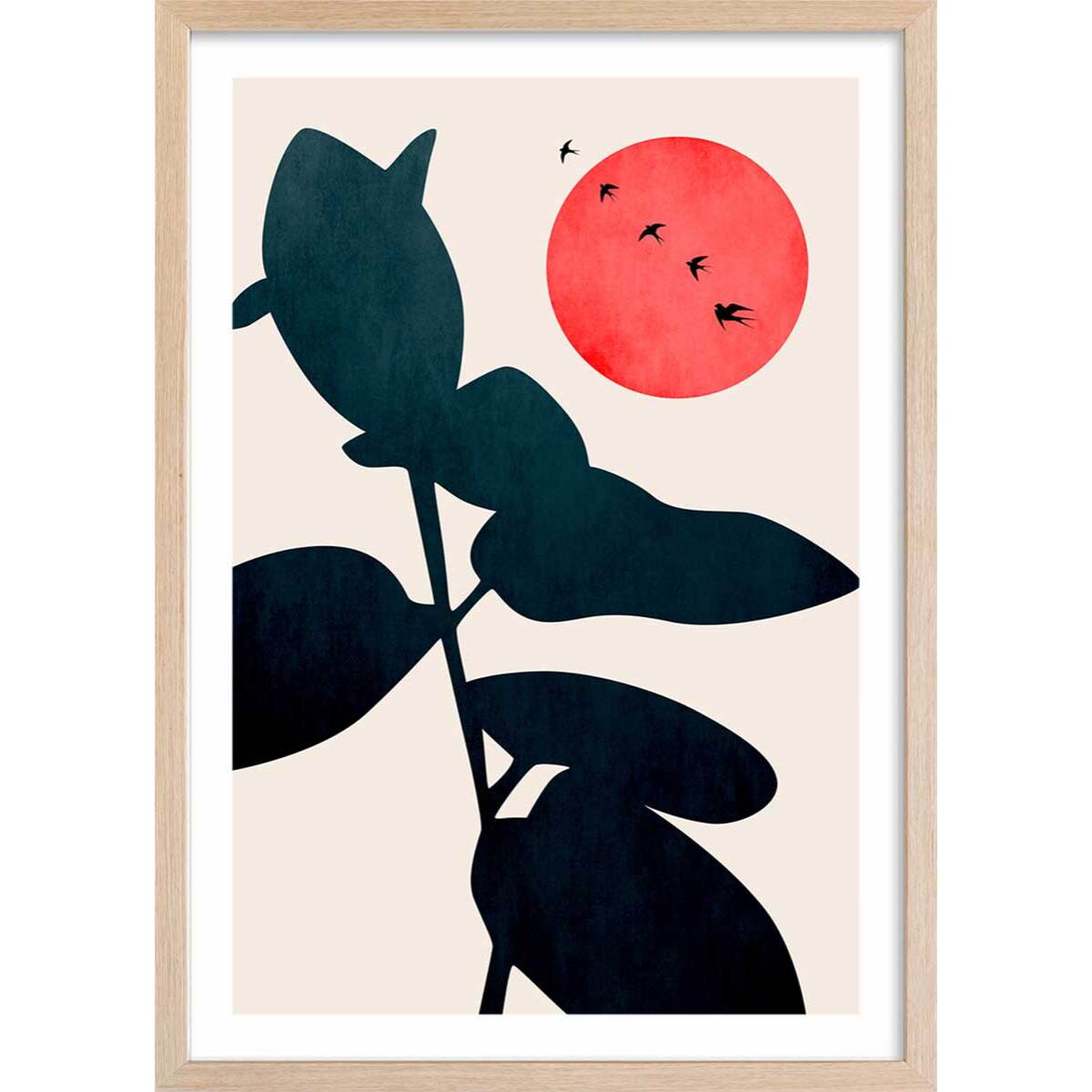 Affiche ""Coucher de lune"" Affiche + cadre en bois - Chêne