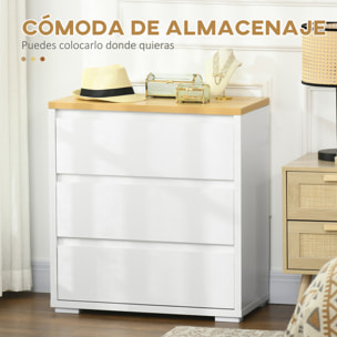 Cómoda 3 Cajones, Cómoda Dormitorio sin Tiradores, Cajonera para Salón, Oficina, Estilo Moderno, 70x37x75 cm, Blanco
