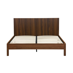 Lit avec sommier à lattes et tête de lit 160x200cm décor bois LINEAR