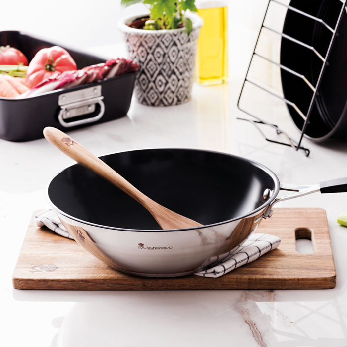 Wok ø28x8,5cm en acero inoxidable apta para inducción smart masterpro