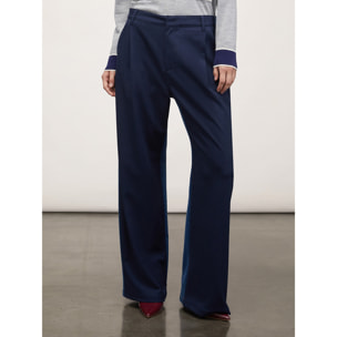 Motivi - Pantalón modelo palazzo estampado de raya diplomática y aplicación de tejido vaquero - Azul