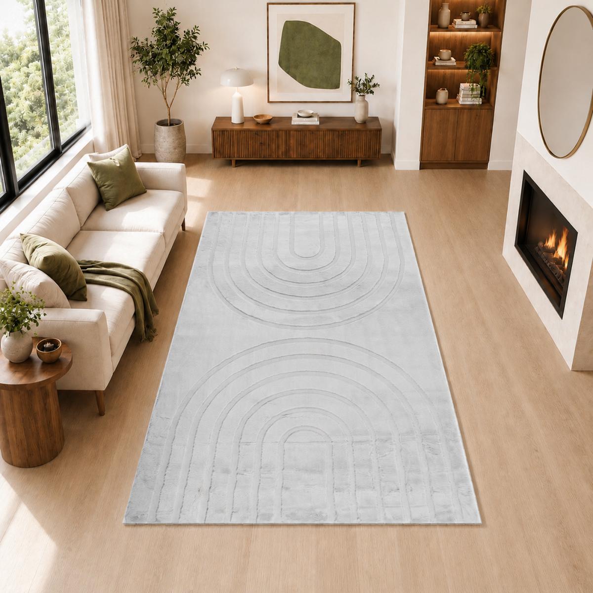 Tapis salon, faux uni sobre, texture en relief