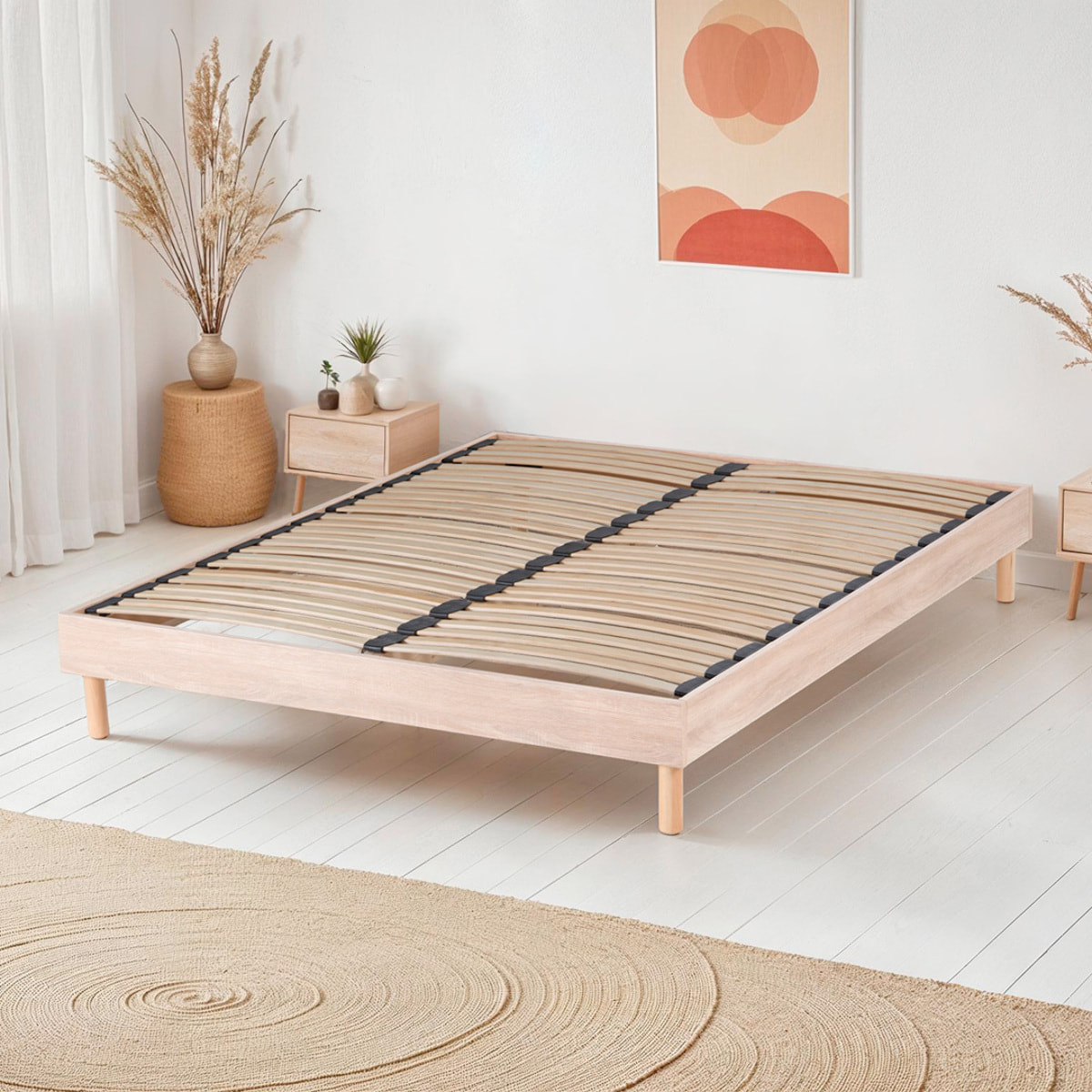 Ensemble Matelas Émeraude & Sommier Kit Bois, Mémoire de Forme & Air System, 25 cm, Accueil Moelleux, Soutien Ferme, Lattes Actives