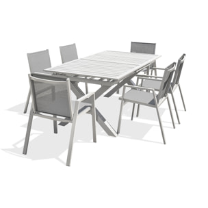 FLORIDE - Ensemble repas de jardin 6 places en aluminium blanc