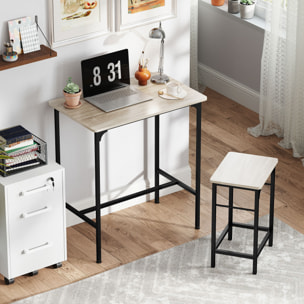 Ensemble table de bar avec 2 tabourets acier noir effet bois de chêne clair