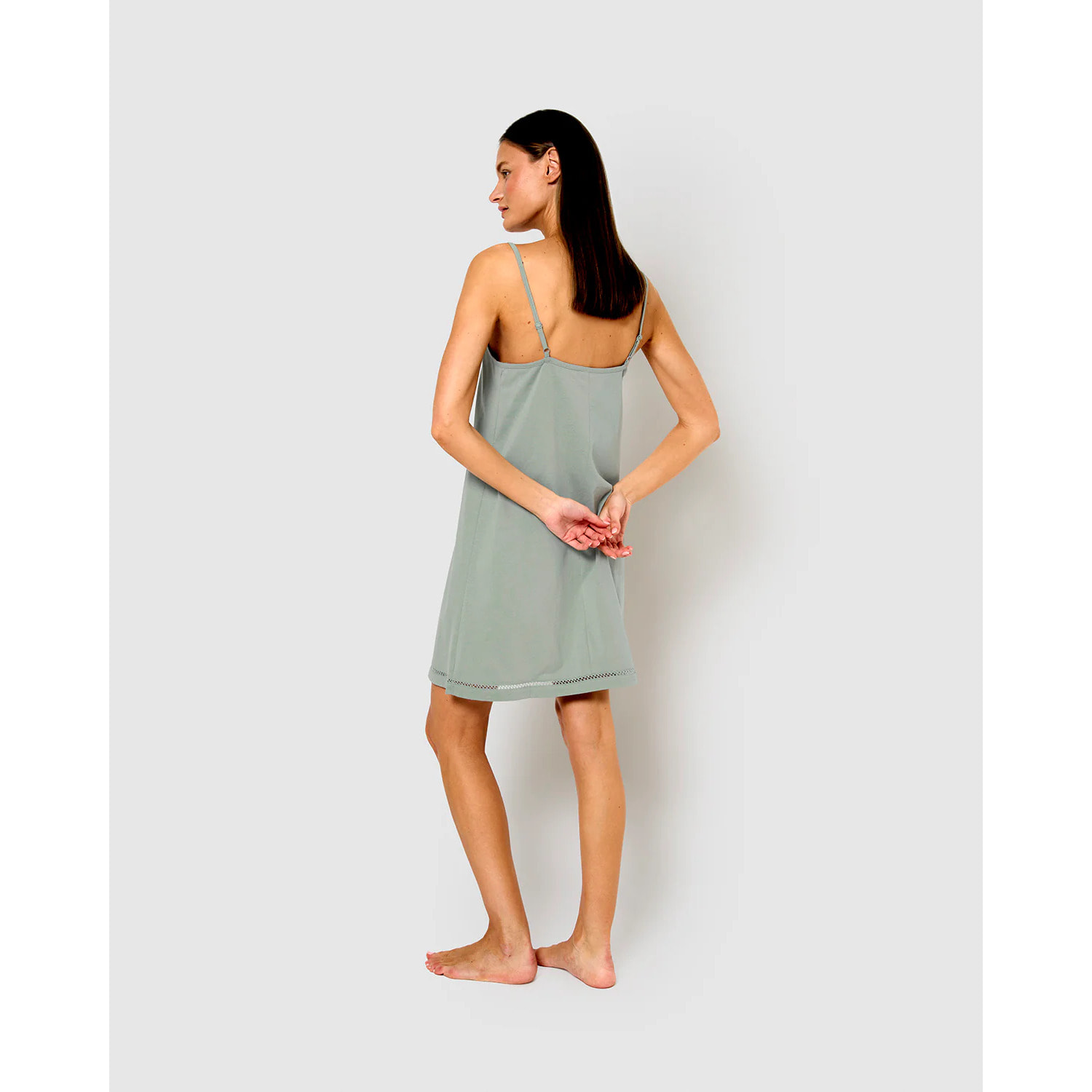 Camisón corto tirantes vainica verde azulado