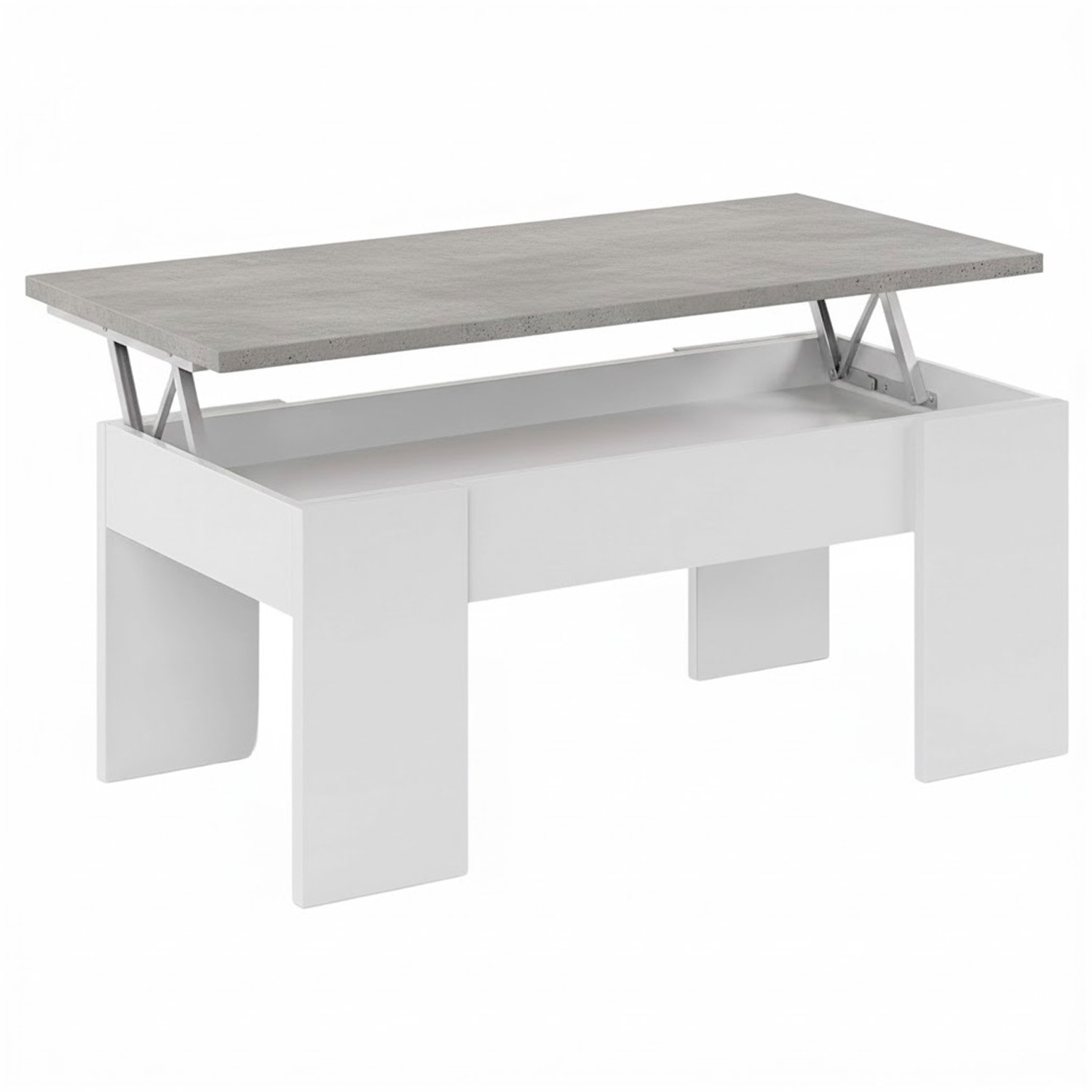 Tavolino Da Caffè Sollevabile Con Contenitore Tavolo Salvaspazio Piano Alzabile Soggiorno Salotto Vano Portaoggetti 100x69x57 Cm Bianco Grigio Cemento