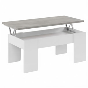 Tavolino Da Caffè Sollevabile Con Contenitore Tavolo Salvaspazio Piano Alzabile Soggiorno Salotto Vano Portaoggetti 100x69x57 Cm Bianco Grigio Cemento
