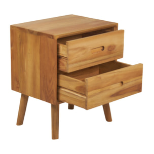 Table de chevet H55cm 2 tiroirs en bois de Teck et pieds evasés - MISA