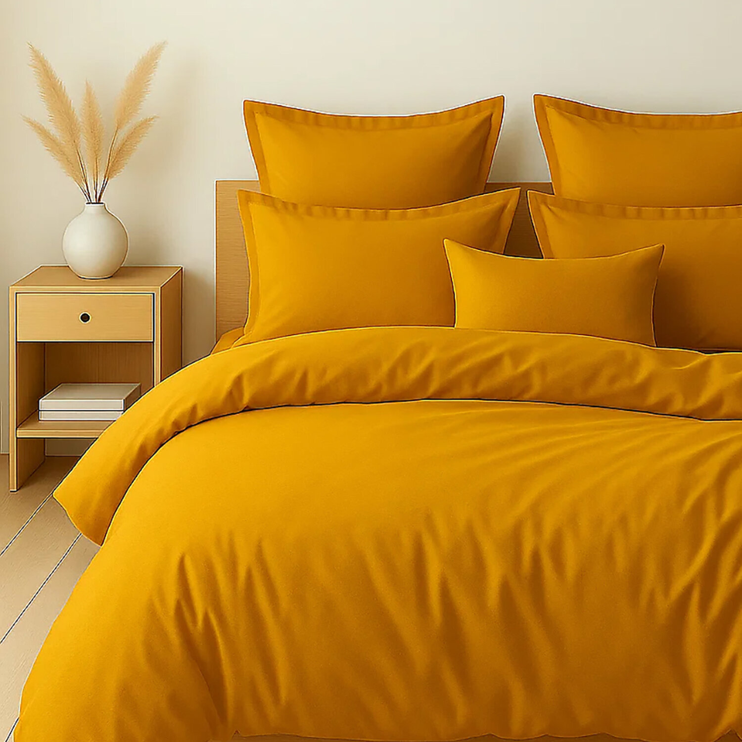 Parure housse de couette unie 100% coton - essentiel - safran