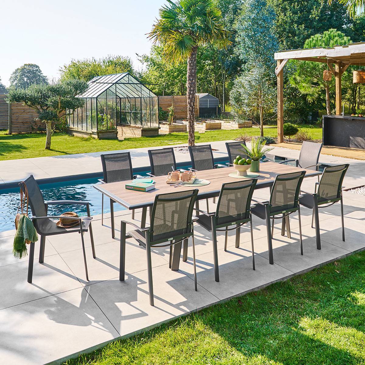 Table de jardin 10 places Pavane extensible gris graphite
