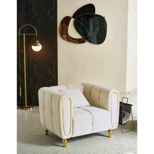 Poltrona Madama, Seduta imbottita, Divano singolo da salotto, Sedia con braccioli, 81x97 h71 cm, Crema e Oro