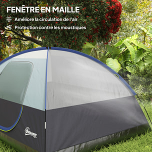 Tente de camping 2-4 personnes - fenêtre, 2 poches, port d'alimentation, sac de transport - bleu foncé
