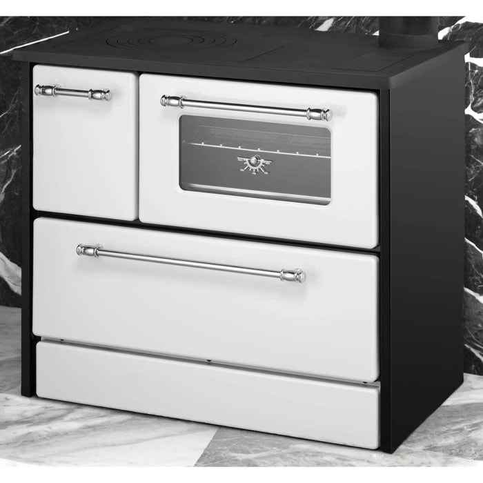 Cucina a legna Andalo, Fornello a legna, Stufa da cucina tradizionale, Cucina vintage, Made in Italy, 87x51 h79 cm, Bianco e Nero