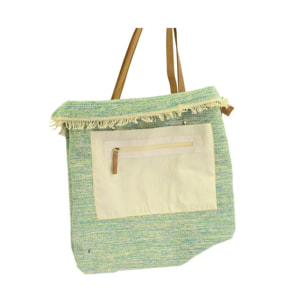 Borsa in tessuto verde azzurro con manici in noce cm48h50/70x1