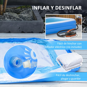 Piscina Hinchable Rectangular 1.300 Litros 262x176x56 cm para Adultos Niños Azul