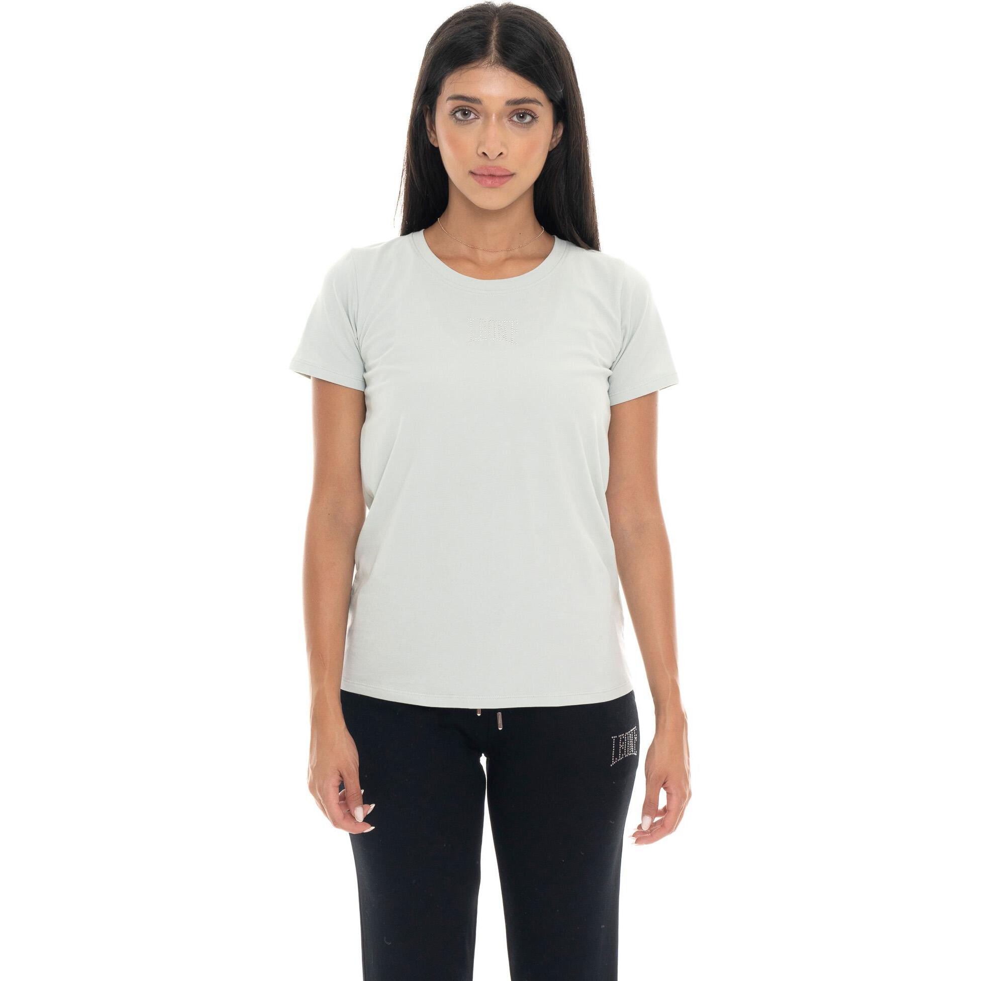 T-shirt donna a manica corta con logo strass Leone 1947 Never Without