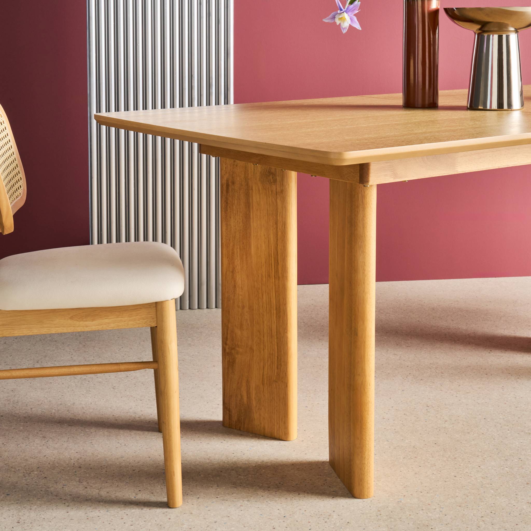 Table à manger rectangulaire extensible bois d'hévéa et placage chêne naturel 6-8 places 170-210cm - Albane