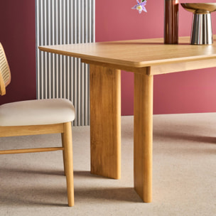 Table à manger rectangulaire extensible bois d'hévéa et placage chêne naturel 6-8 places 170-210cm - Albane