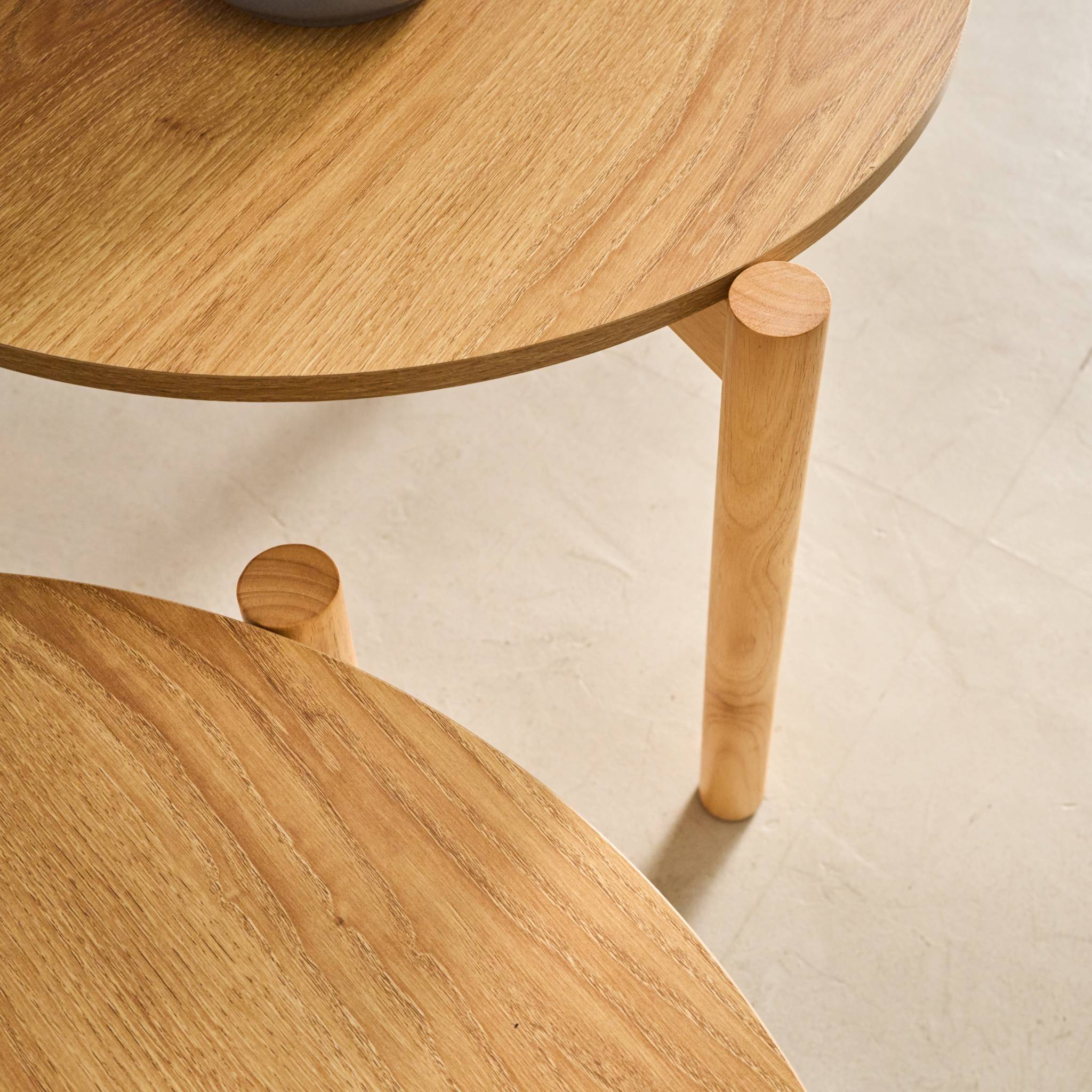 Tables gigognes rondes décor bois. piètement bois d'hévéa naturel - Harmony